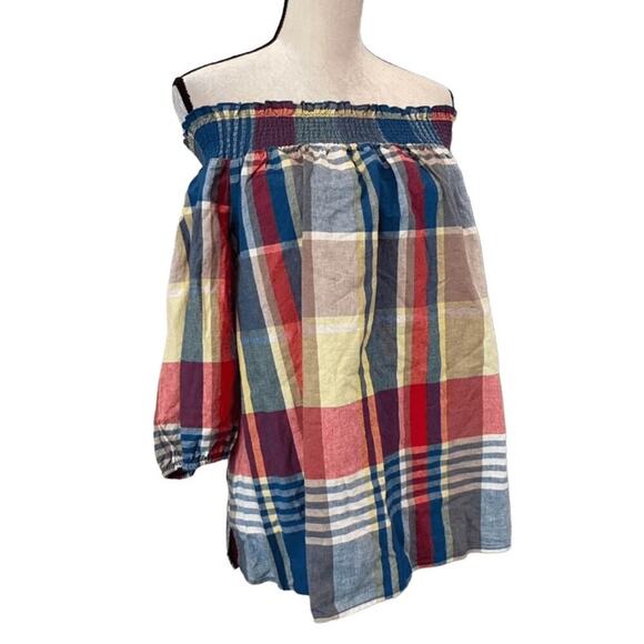 Lane Bryant NWT Off Shoulder Madras Plaid Linen Blend Top 18/20P (Plus Petite) - Picture 4 of 8